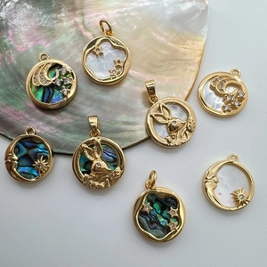 18K gold plated charms with natural mother of pearl and abalone shell for DIY jewelry