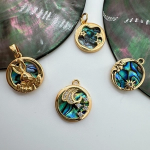 18K gold plated charms with natural abalone shell in rabbit, moon and star designs