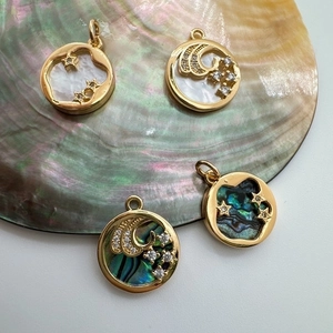 18K gold-plated star and moon charms with natural mother of pearl and abalone shell
