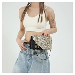 Crossbody bag with stone pattern flap and golden chain strap for women