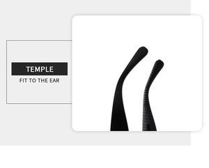 Detail view of ergonomic sunglass temples with smooth and anti-slip textures for comfort