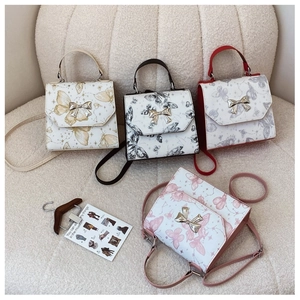 Women Butterfly Print PU Leather Shoulder Bag Metal Bow Decoration Contrast Color Versatile Crossbody Backpack