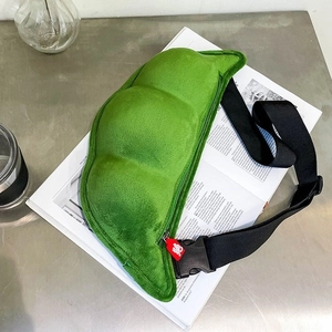 Cute Pea Pod Shape Plush Waist Bag Green Edamame Novelty Crossbody Bag With Adjustable Strap Soft Casual Chest Bag