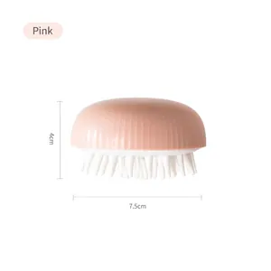 Pink and white silicone scalp massager brush for hair washing, 7.5cm wide and 4cm high