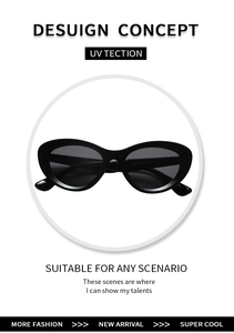 Close-up of retro black cat-eye sunglasses featuring UV protection and deep gray lenses