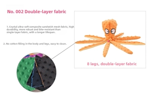 Detail of orange octopus dog toy showing durable double-layer fabric and mesh texture