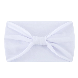Pure white wide elastic yoga headband with central knot detail for sports and fitness