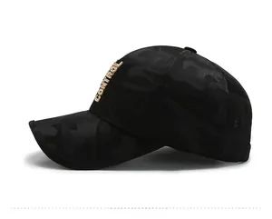 Side view of black camouflage baseball cap with embroidered CONTROL text and KURTZ tag