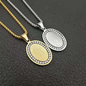 Virgin Mary Our Lady Of Guadalupe Pendant Necklace Titanium Steel Gold Plated Zirconia Religious Hip Hop Jewelry