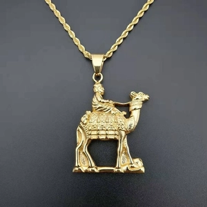 Hip Hop Camel Pendant Necklace 316L Stainless Steel Gold Plated Middle Eastern Arab Style Animal Rider Jewelry