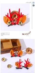 Détails des pinces à cheveux de Noël en bois de renne avec cloches et oreilles en velours