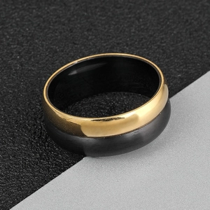 8mm black and gold stainless steel ring featuring dual-tone polished and brushed finishes
