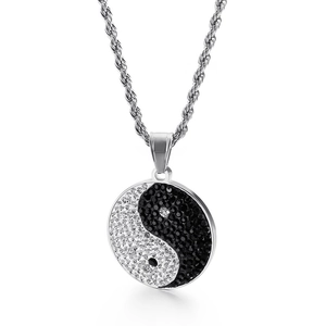 Chinese style Yin Yang Tai Chi compass pendant necklace with black and white rhinestones