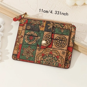 Detailed view of the 11cm eco-friendly cork wallet featuring a colorful mandala pattern