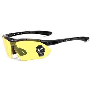 Professional sports safety sunglasses with black frames and yellow protective lenses