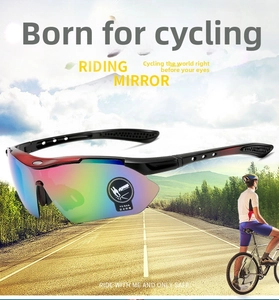 Detail of polarized cycling sunglasses featuring a semi-rimless frame and non-slip temples