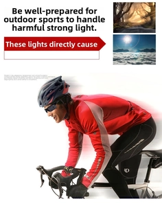 Outdoor cycling sunglasses with black frames and dark polarized lenses worn by a rider