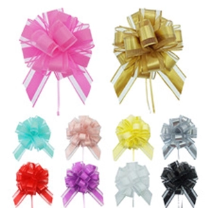 Collage of ten colorful wood grain textured ribbon bows for Christmas gift packaging