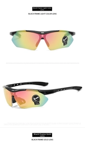 Detail view of aerodynamic sports sunglasses with explosion-proof polarized rainbow lenses