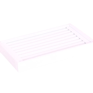 Top-down view of a white velvet jewelry tray with multiple slots for rings and earrings