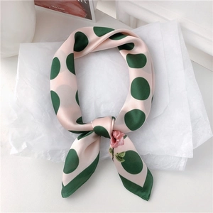 Polka Dot Floral Rose Print Faux Satin Satin Square Scarf Neckerchief Decorative Hair Band For Women