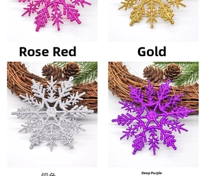 Glittery 10cm snowflake ornaments in rose, gold, silver, and purple for Christmas tree decor