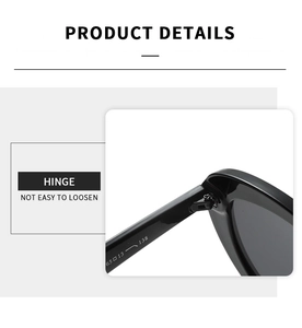 Macro shot of reinforced metal hinges and printed size specifications on sunglass temples