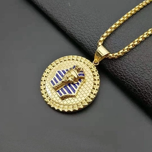 Gold plated stainless steel necklace featuring an Egyptian Tutankhamun pharaoh pendant