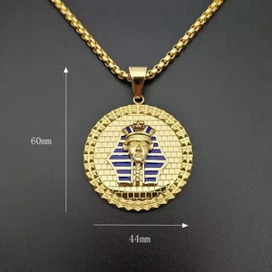 Gold-plated hip hop necklace with blue enamel Egyptian King Tutankhamun pendant
