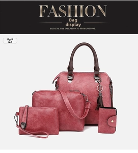 Ensemble de 4 sacs à main vintage rouge clair avec pompon et texture cuir grainé