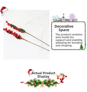 Detailed view of flexible red berry stems with internal wire for holiday home decoration