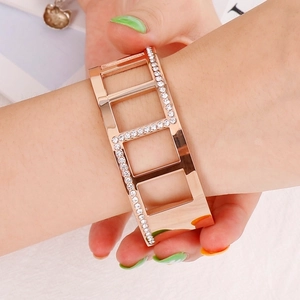 Fashionable rose gold striped titanium steel bangle with sparkling crystal embellishments