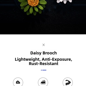 Detailed close-up of a green enamel daisy brooch with a bright yellow floral center