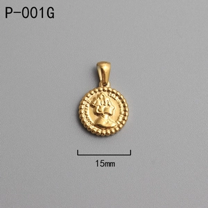 Detailed view of 18K gold-plated Roman coin pendant with 15mm diameter and female relief