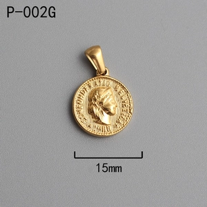 Detailed macro view of 15mm 18K gold plated Roman coin pendant with classic profile