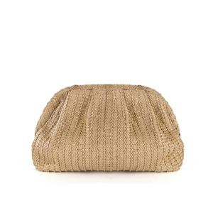 Summer straw clutch bag for women with woven texture and khaki pleated design