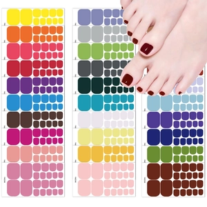 Professional 3D solid color toe nail stickers set with multiple vibrant shades and application