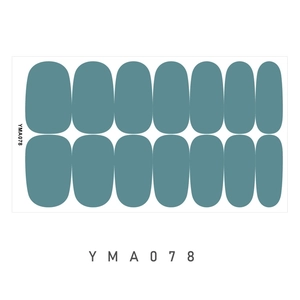 Macro view of YMA078 solid blue-grey waterproof nail stickers set with 16 adhesive pieces
