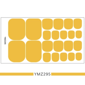 Flat lay of YMZ295 solid yellow toenail stickers in various sizes on a white background