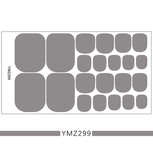 Flat lay of gray solid color 3D toenail stickers on white background, model YMZ299