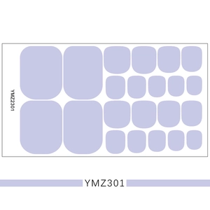 Detailed sheet of solid light purple 3D toe nail polish stickers in various sizes