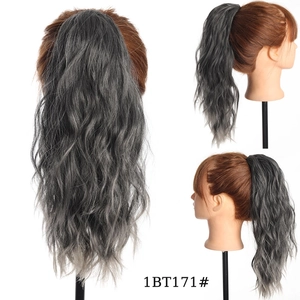 Detailed views of 30cm water wave drawstring ponytail extension in grey ombre 1BT171