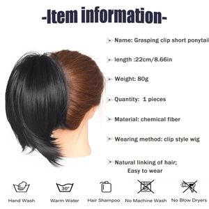 Black claw clip-on short ponytail extension 22cm wavy synthetic hairpiece for women