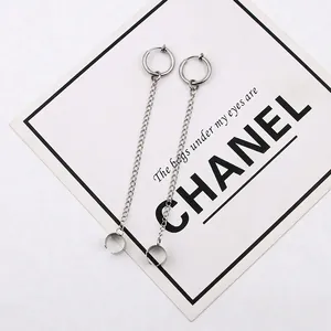 Silver stainless steel chain earrings with ear cuff and stud design for a trendy look