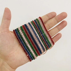 Adjustable rose gold bracelet featuring multi-color rectangular zircon crystals
