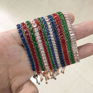Adjustable Zircon Tennis Bracelet For Women Rectangle Geometric Copper Jewelry Sliding Bolo Clasp Elegant Minimalist