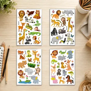 Set of four cute animal waterproof glitter temporary tattoos with lions and elephants