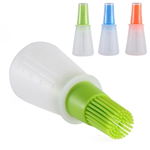 Silicone Oil Brush Bottle With Graduated Scale Squeeze Basting Brush For BBQ Baking Cooking Heat Resistant Kitchen Tool