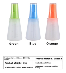 Three-color silicone oil bottles with brushes and volume measurements for BBQ cooking