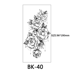 Detail showing sketch of blooming peony tattoo sticker with 96x190mm dimensions